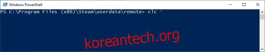 Windows PowerShell은 clc를 보여줍니다.