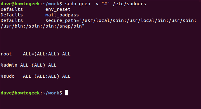 sudo grep -v 